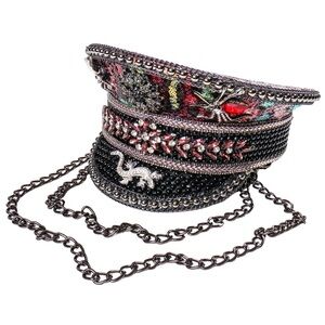 Steampunk Rave Captains Hat With Chains Rhinestones Sequins Gems